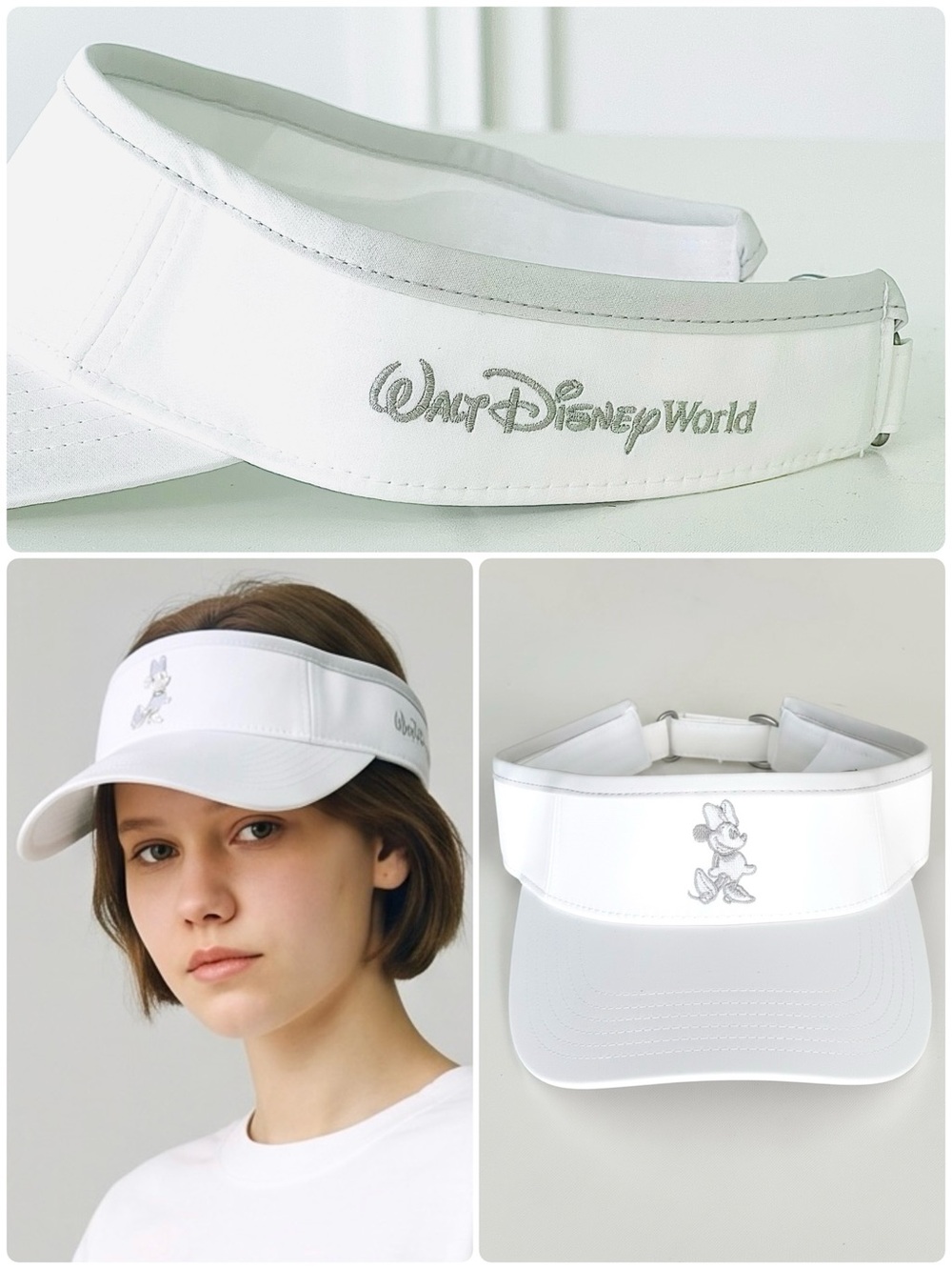 DISNEY PARKS Sun Visor Hat Cap Minnie Mouse Embroidered UNISEX Adjustable Strap